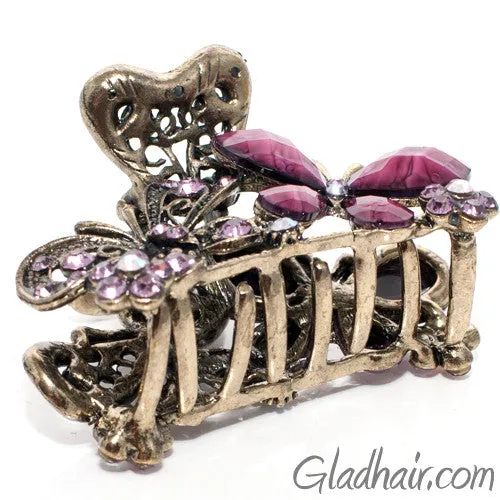 Metal Two Butterflies Style Hair Claw with Crystals