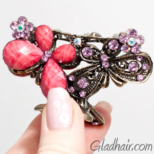 Metal Two Butterflies Style Hair Claw with Crystals