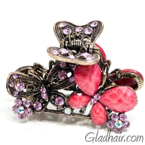 Metal Two Butterflies Style Hair Claw with Crystals