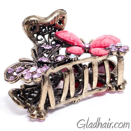 Metal Two Butterflies Style Hair Claw with Crystals