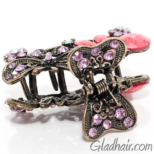 Metal Two Butterflies Style Hair Claw with Crystals