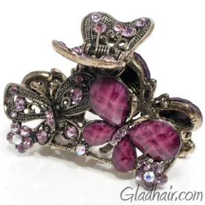 Metal Two Butterflies Style Hair Claw with Crystals