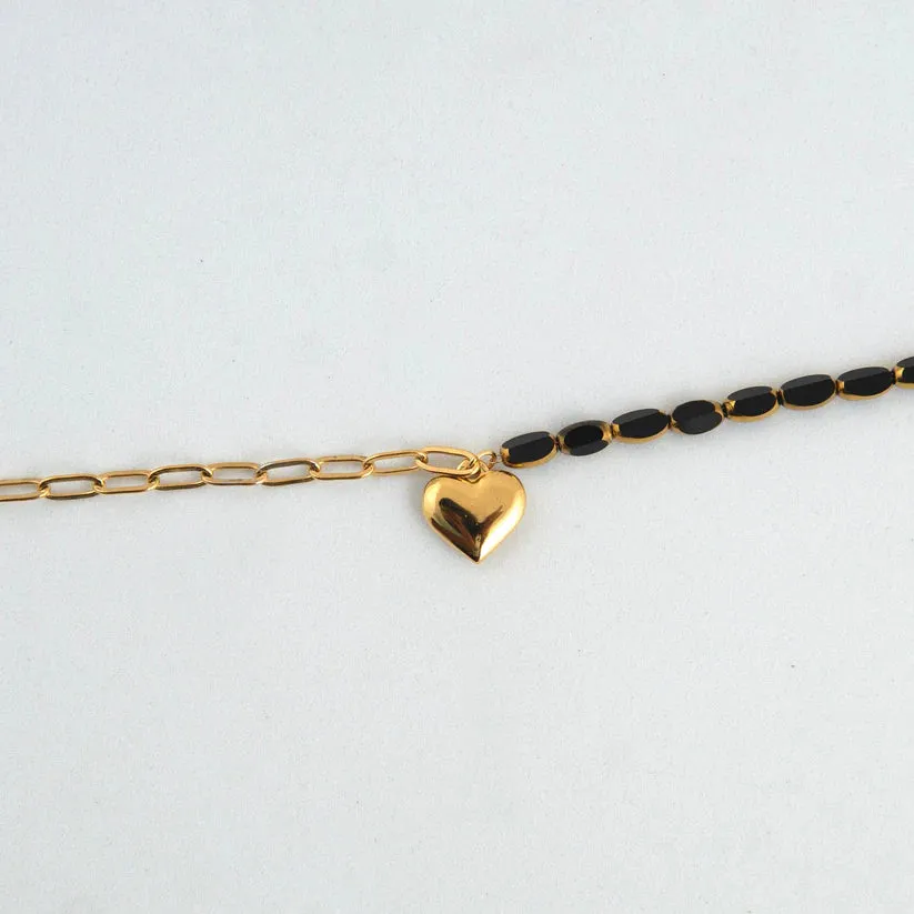 Milkyway Necklace   Golden Heart Black Beads Bracelet Combo