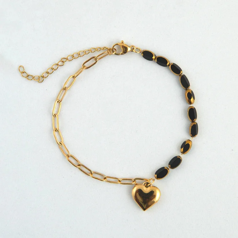 Milkyway Necklace   Golden Heart Black Beads Bracelet Combo