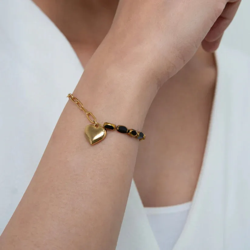 Milkyway Necklace   Golden Heart Black Beads Bracelet Combo