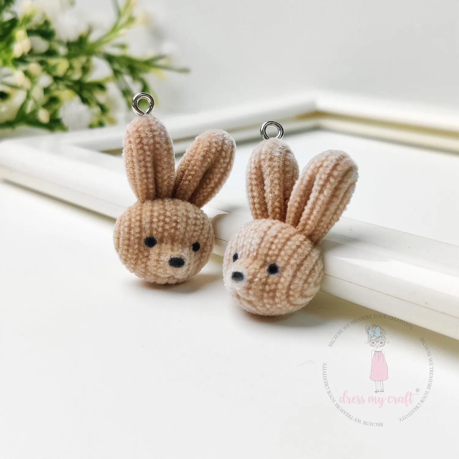Miniature Velvet Bunny Face Charm With Loop