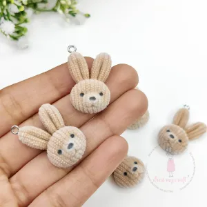 Miniature Velvet Bunny Face Charm With Loop