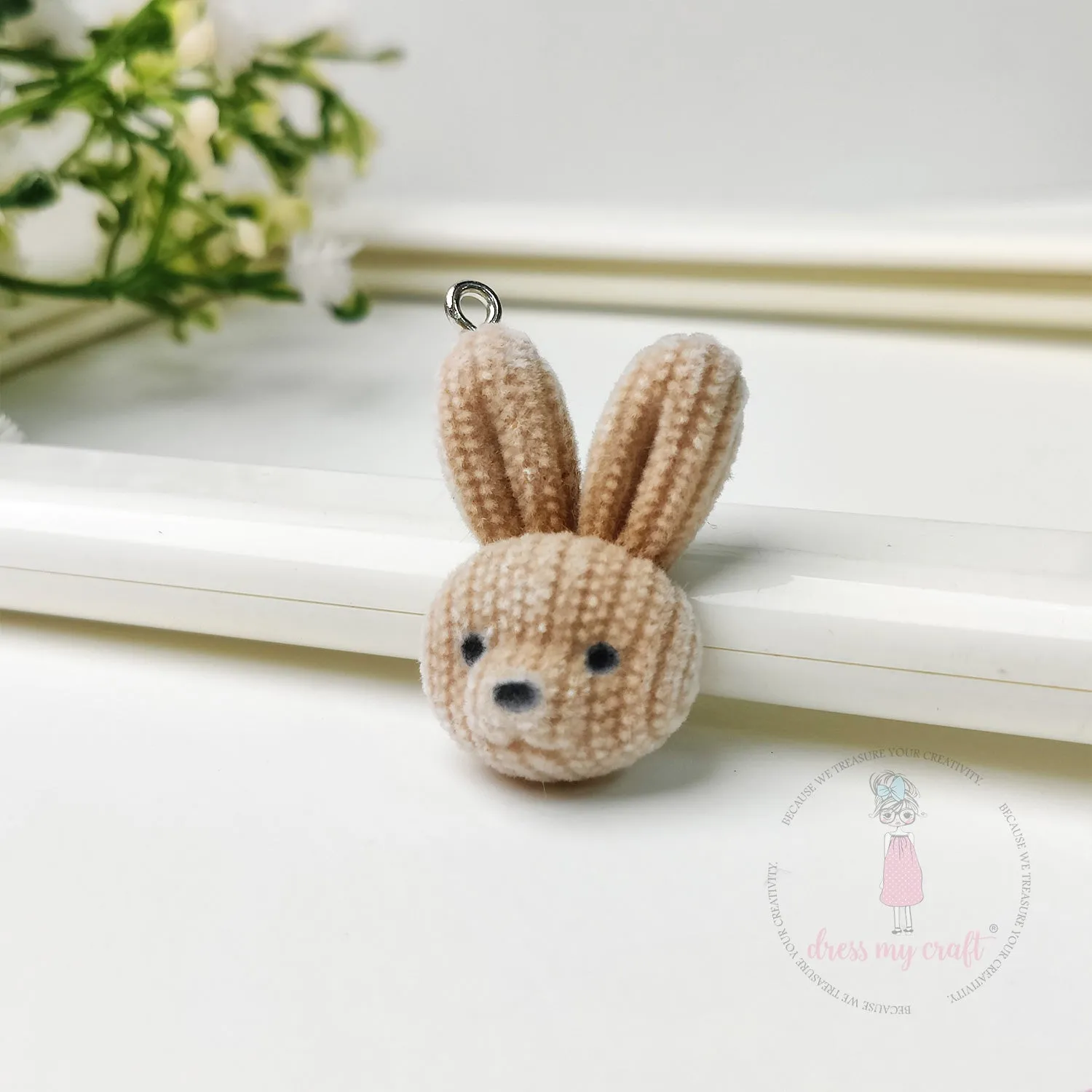 Miniature Velvet Bunny Face Charm With Loop