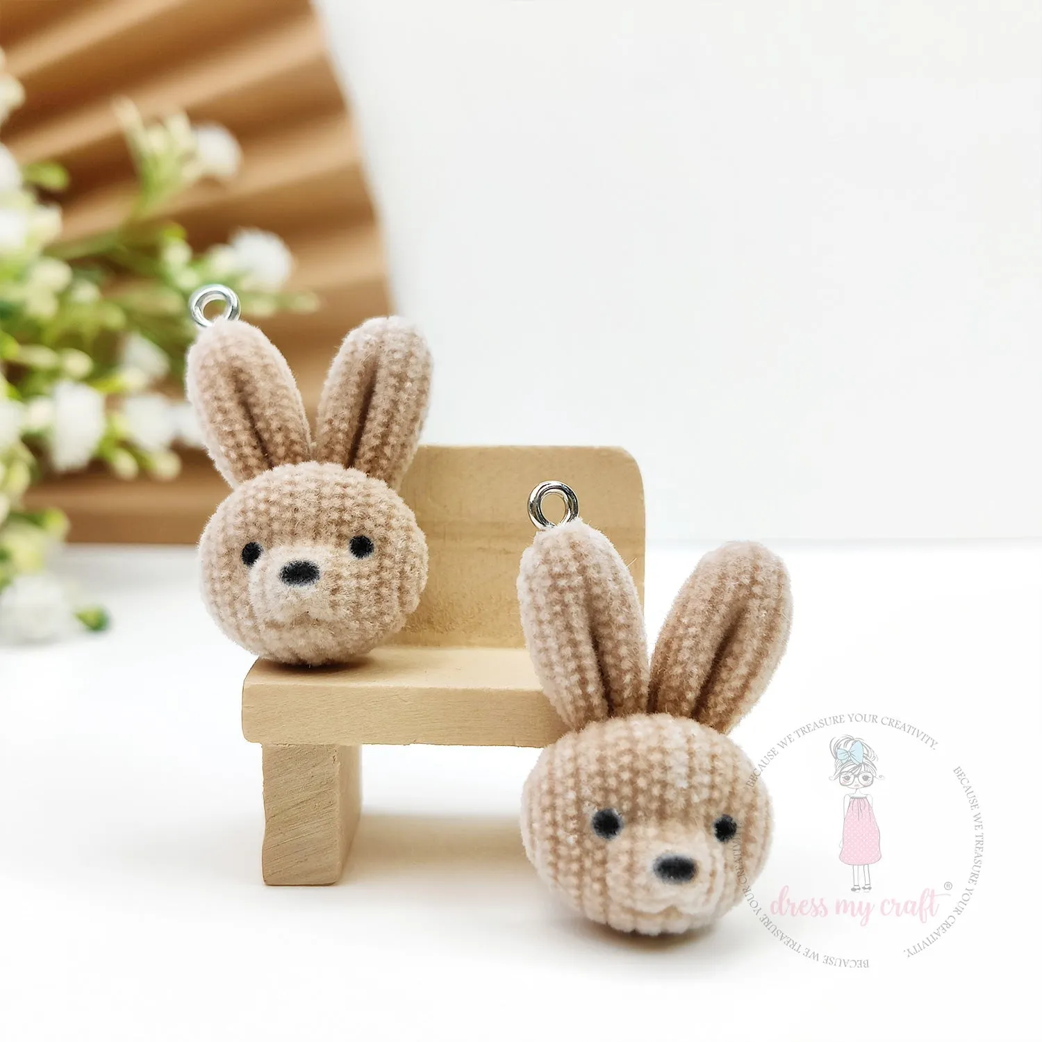 Miniature Velvet Bunny Face Charm With Loop