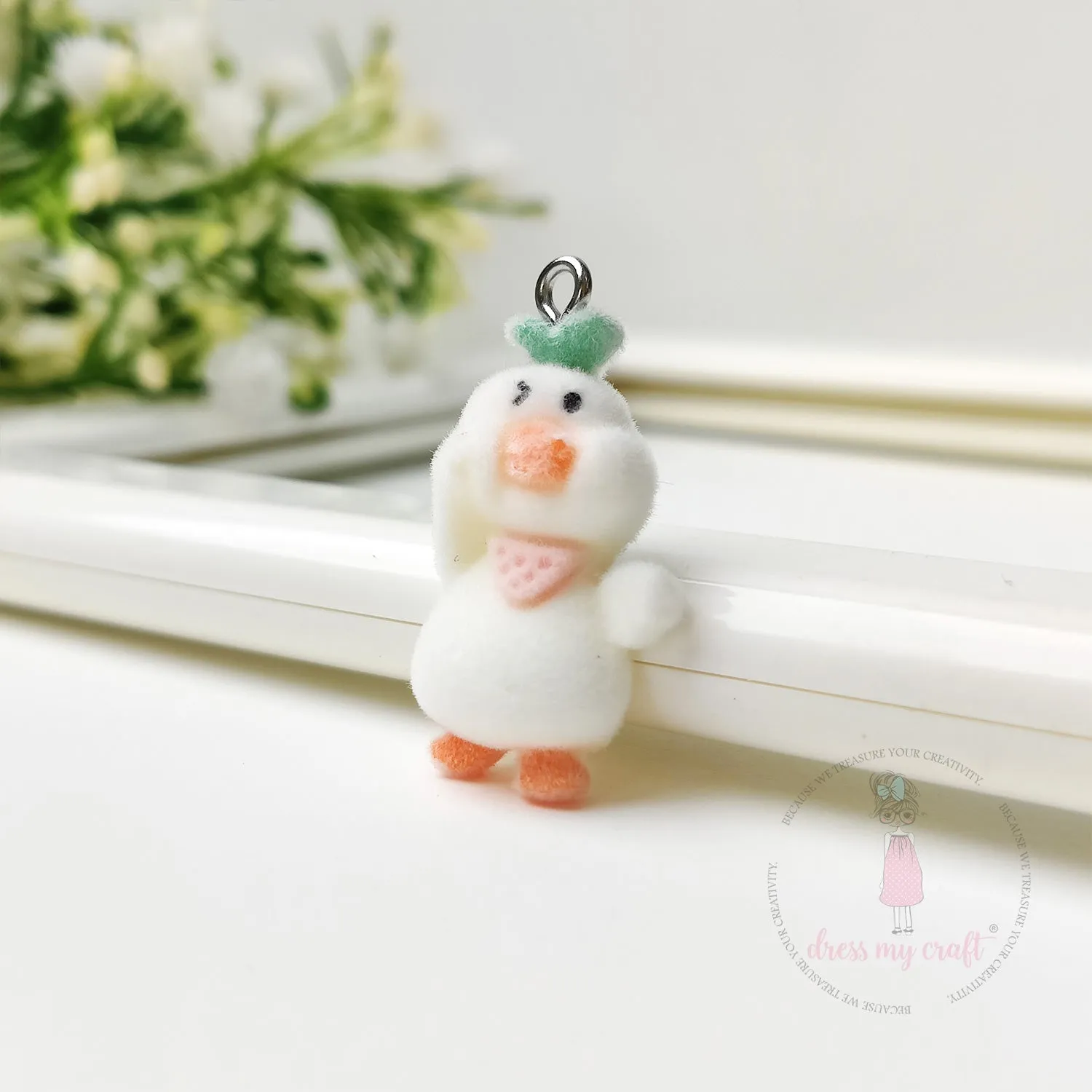 Miniature Velvet Cute Duck Charm With Loop