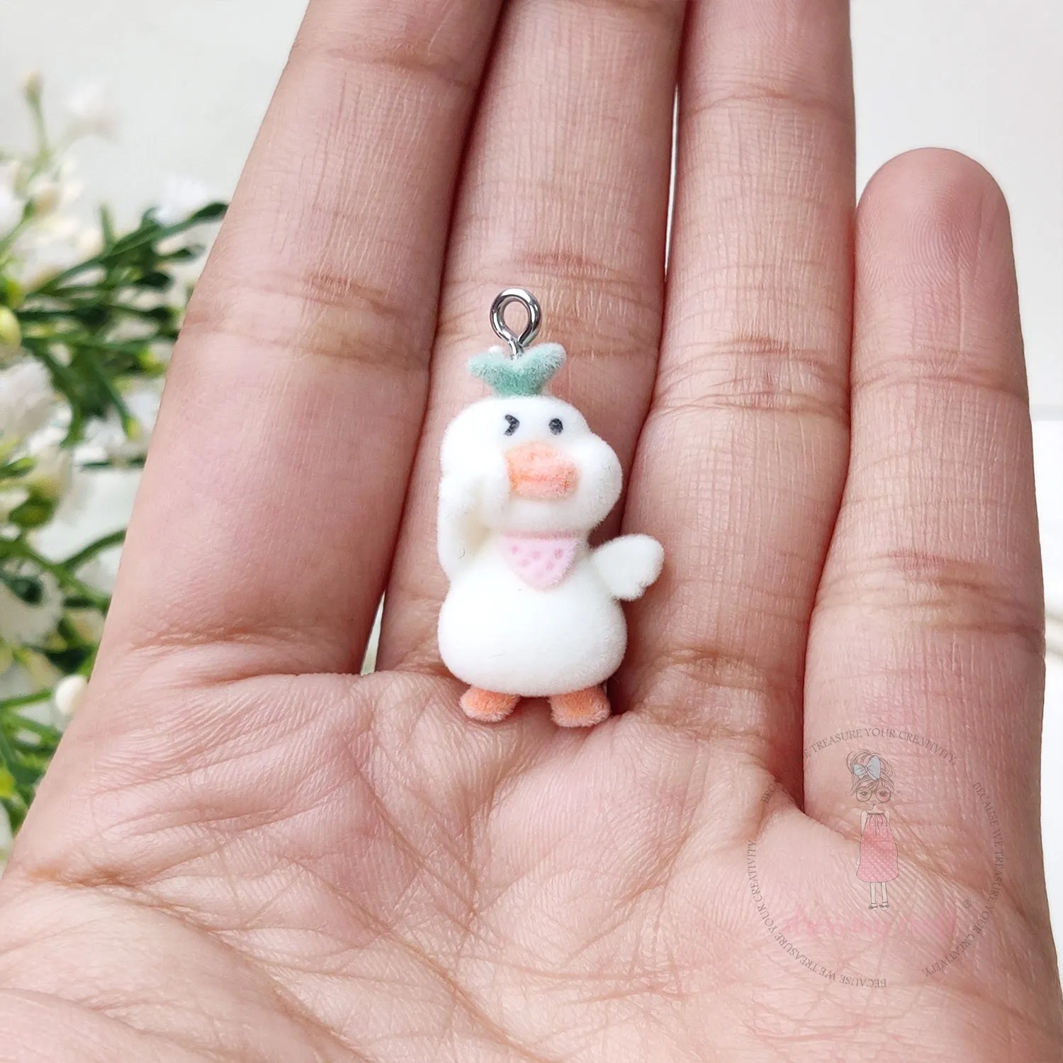 Miniature Velvet Cute Duck Charm With Loop