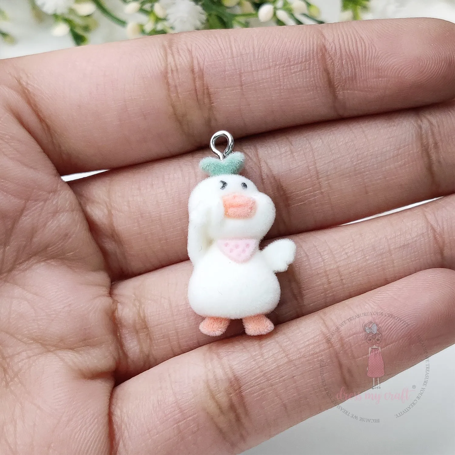 Miniature Velvet Cute Duck Charm With Loop