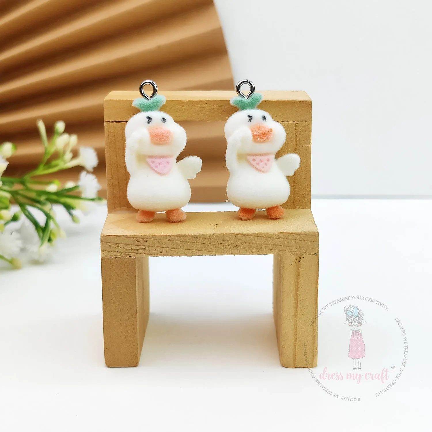 Miniature Velvet Cute Duck Charm With Loop