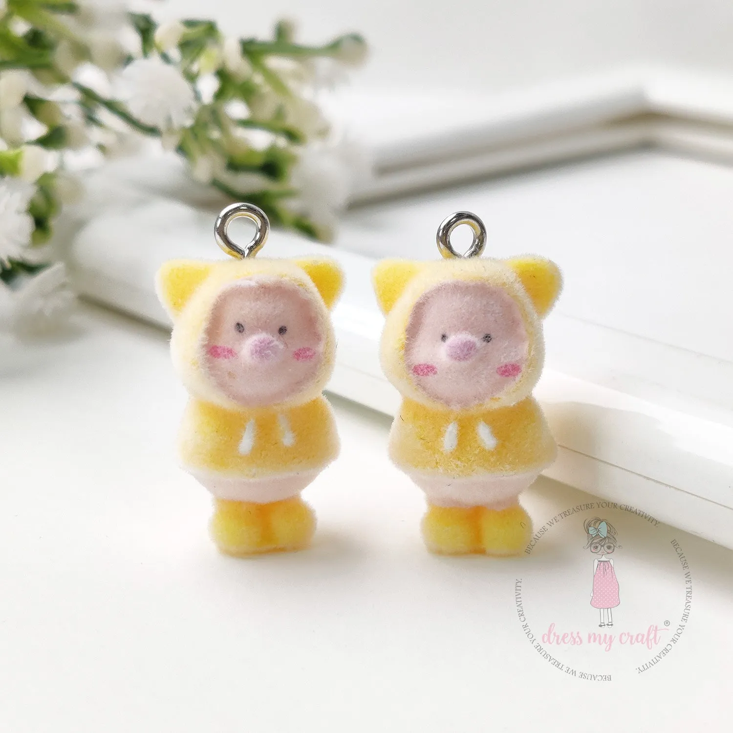 Miniature Velvet Cute Piggy Charm With Loop