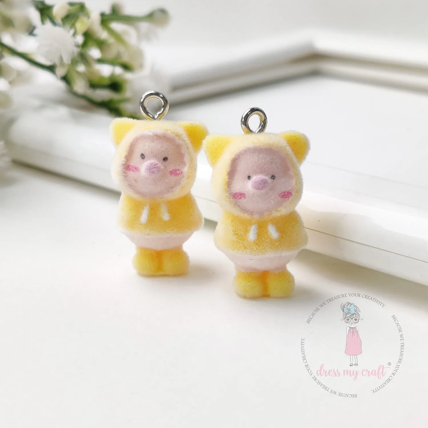 Miniature Velvet Cute Piggy Charm With Loop
