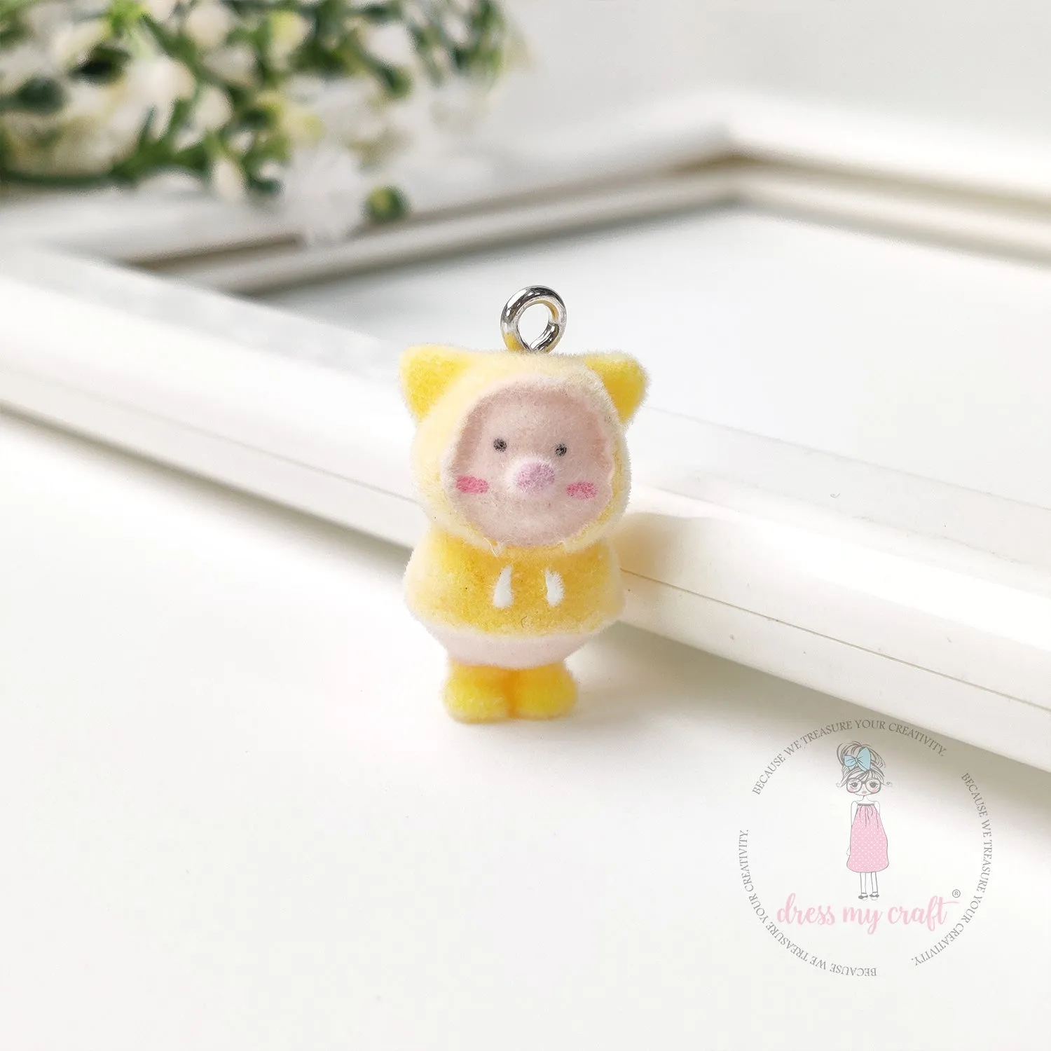 Miniature Velvet Cute Piggy Charm With Loop
