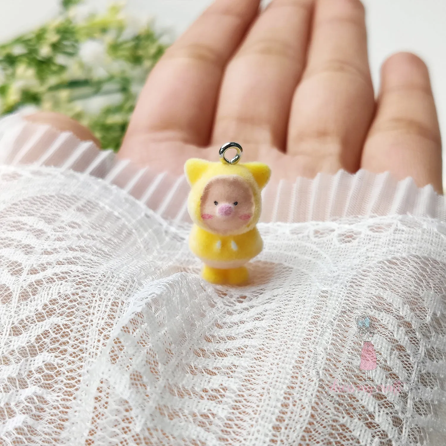 Miniature Velvet Cute Piggy Charm With Loop