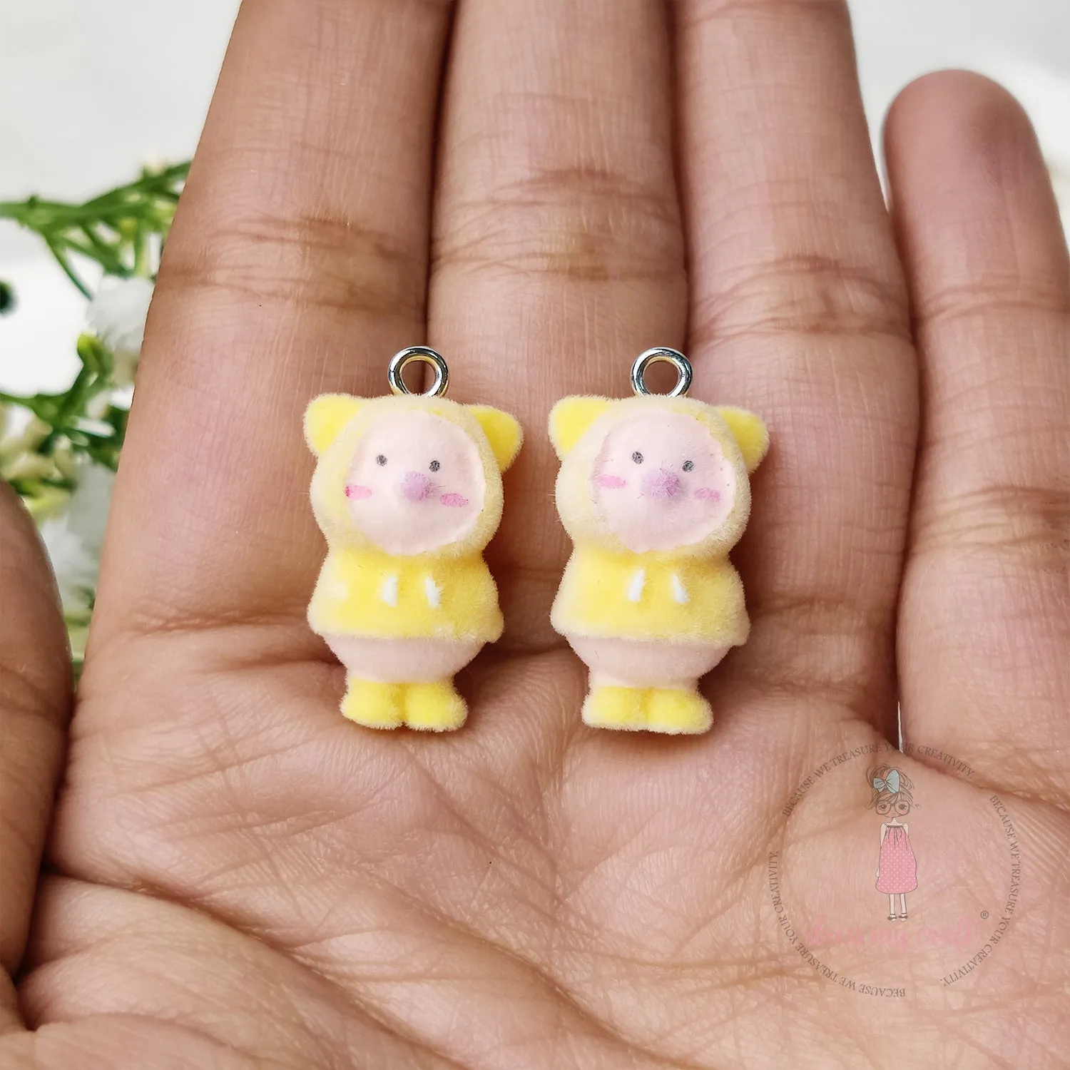 Miniature Velvet Cute Piggy Charm With Loop