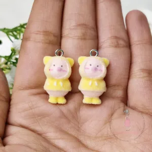 Miniature Velvet Cute Piggy Charm With Loop