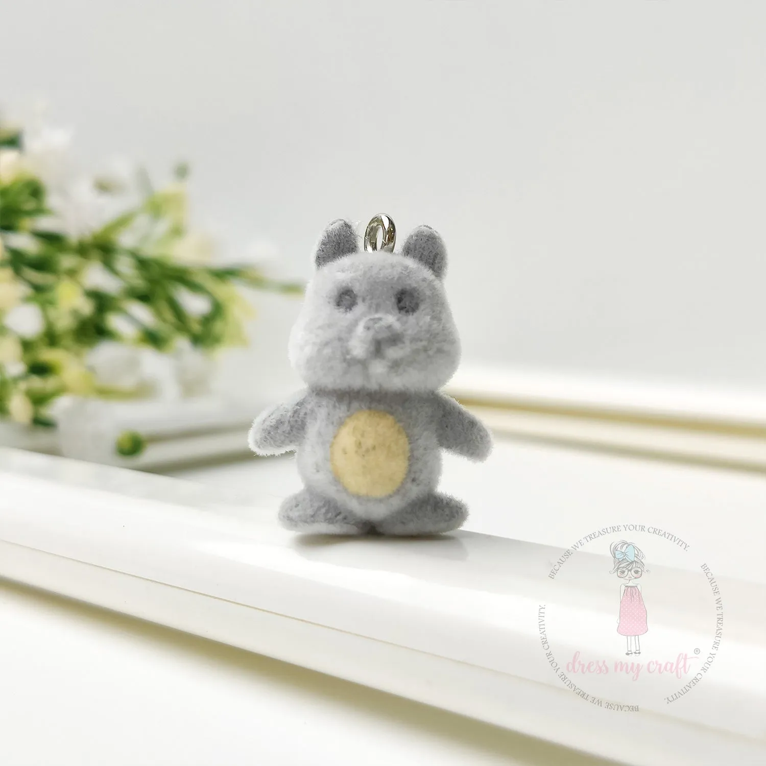 Miniature Velvet Squirrel Charm With Loop