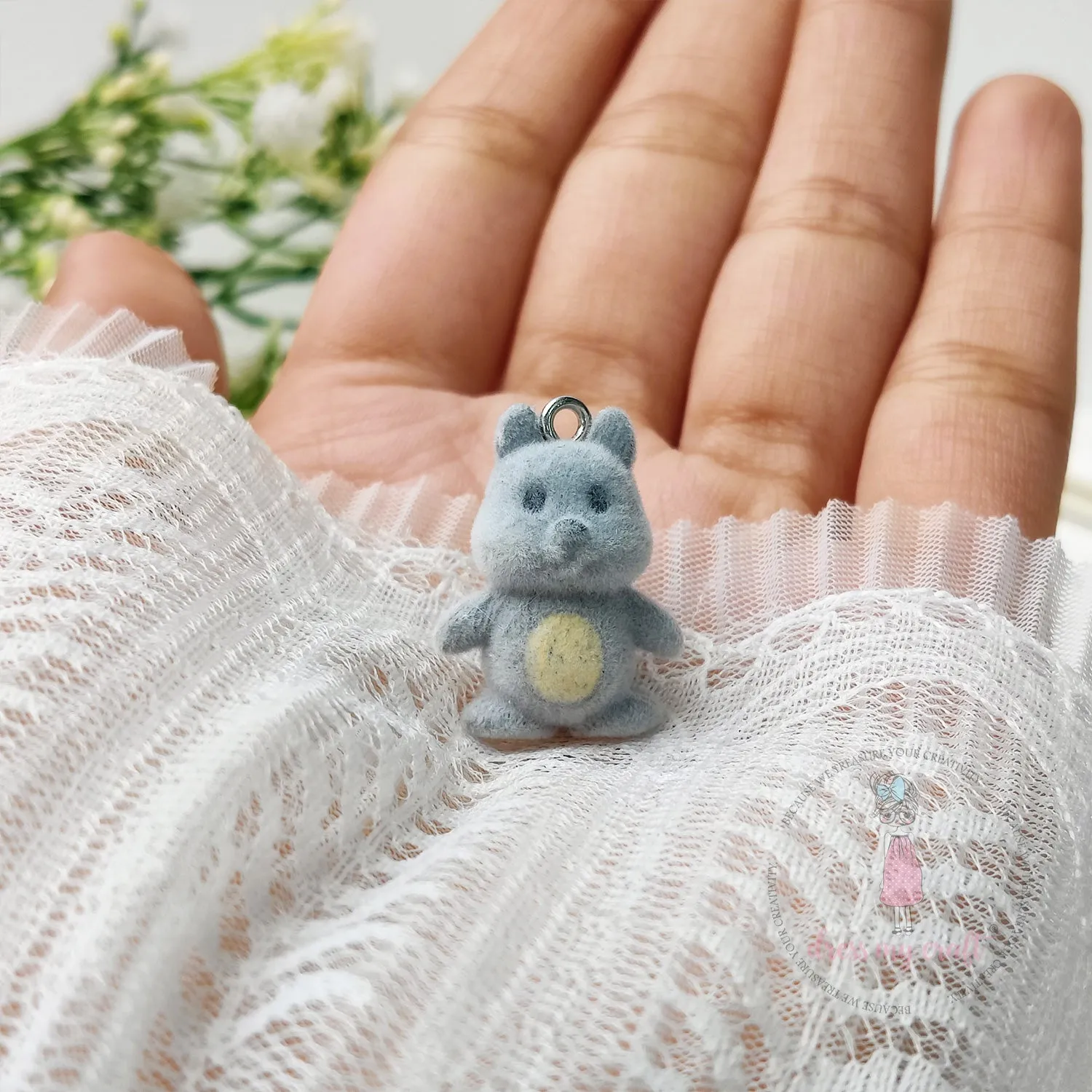 Miniature Velvet Squirrel Charm With Loop