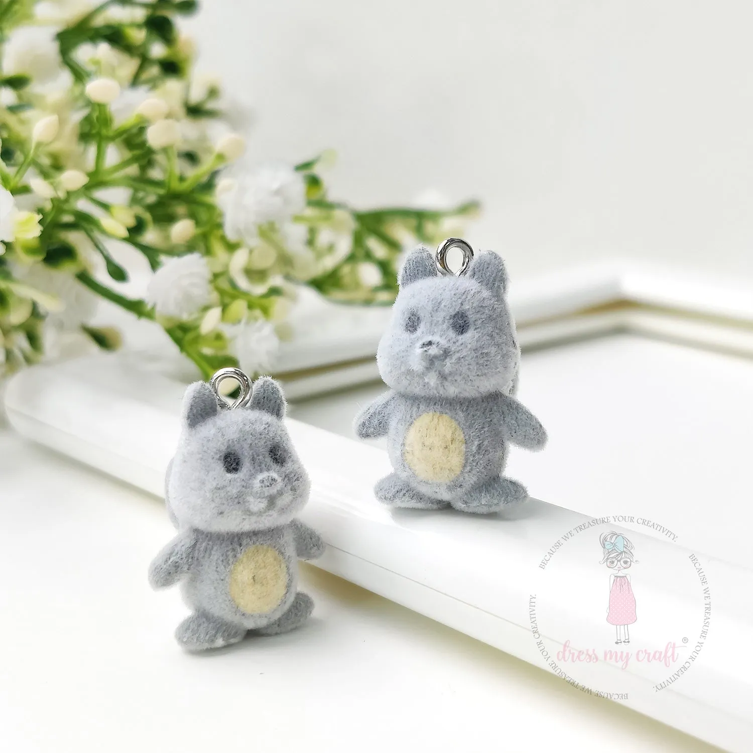 Miniature Velvet Squirrel Charm With Loop
