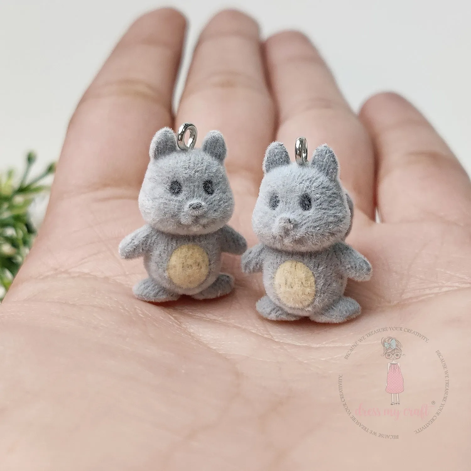 Miniature Velvet Squirrel Charm With Loop