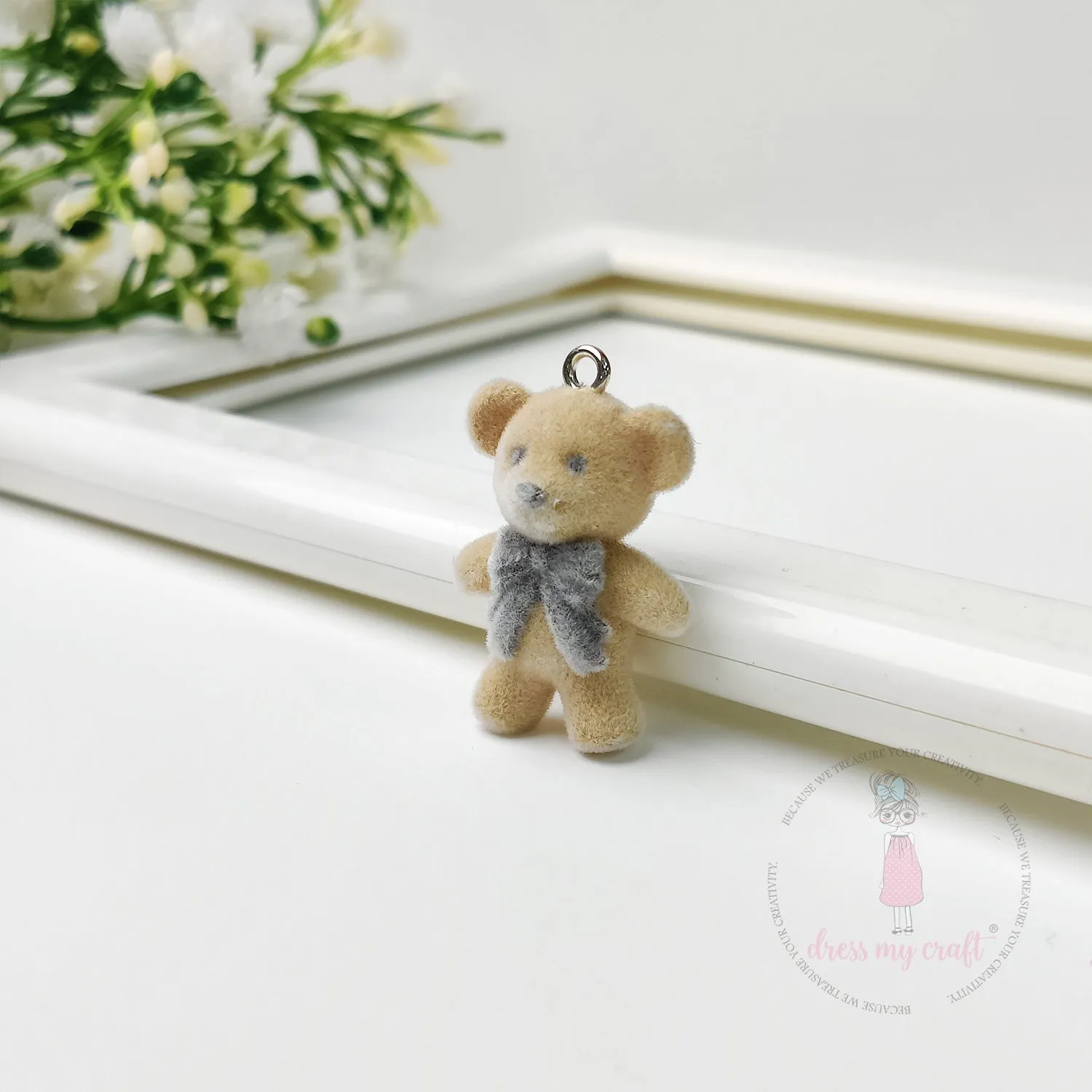 Miniature Velvet Teddy Bear Charm With Loop