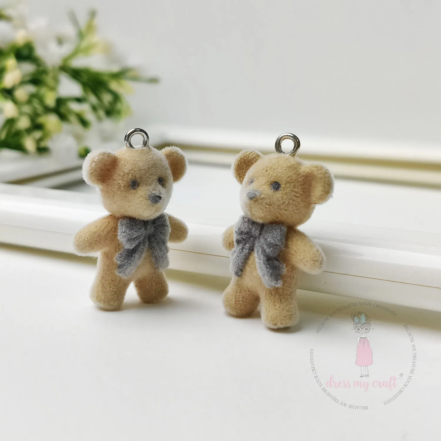 Miniature Velvet Teddy Bear Charm With Loop