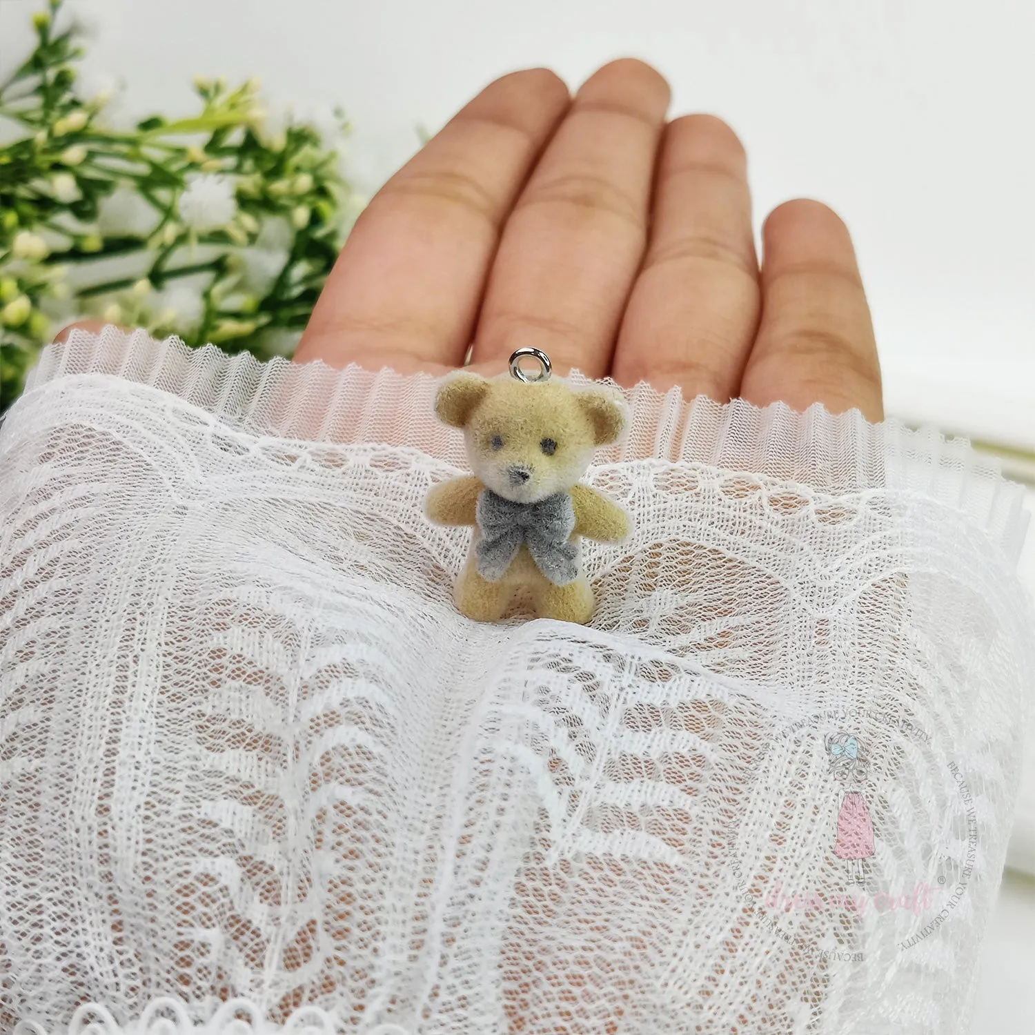 Miniature Velvet Teddy Bear Charm With Loop