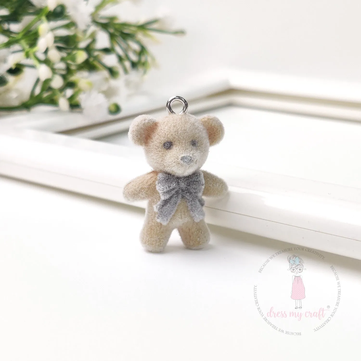 Miniature Velvet Teddy Bear Charm With Loop