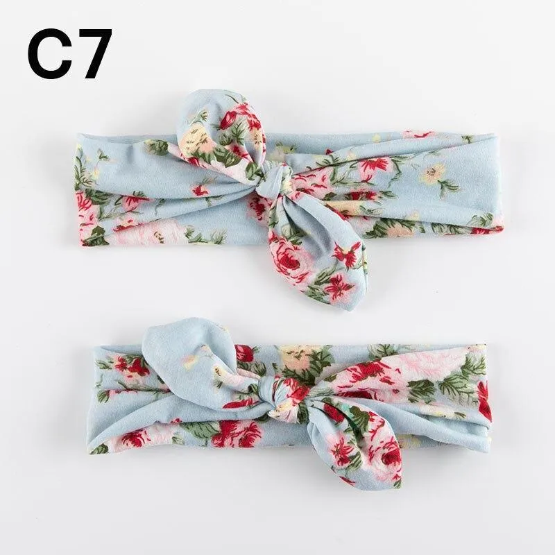 Modern  Mother & Baby Headbands Kids Girl Bow With Rabbit ear Print Floral Hair Bands Parent-Child Hair Accessories