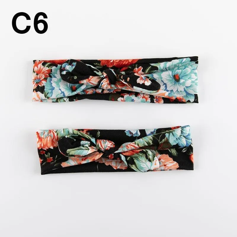 Modern  Mother & Baby Headbands Kids Girl Bow With Rabbit ear Print Floral Hair Bands Parent-Child Hair Accessories