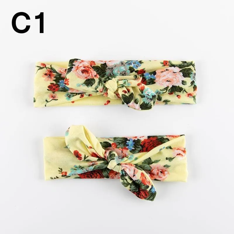Modern  Mother & Baby Headbands Kids Girl Bow With Rabbit ear Print Floral Hair Bands Parent-Child Hair Accessories