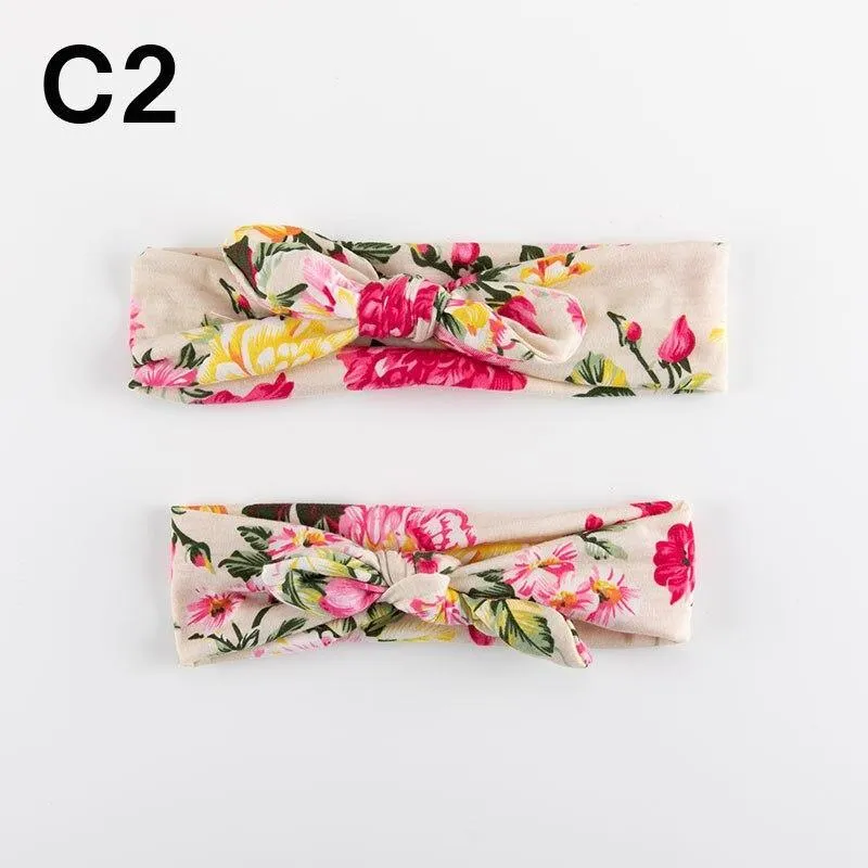Modern  Mother & Baby Headbands Kids Girl Bow With Rabbit ear Print Floral Hair Bands Parent-Child Hair Accessories