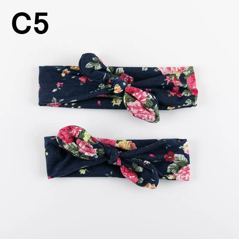 Modern  Mother & Baby Headbands Kids Girl Bow With Rabbit ear Print Floral Hair Bands Parent-Child Hair Accessories