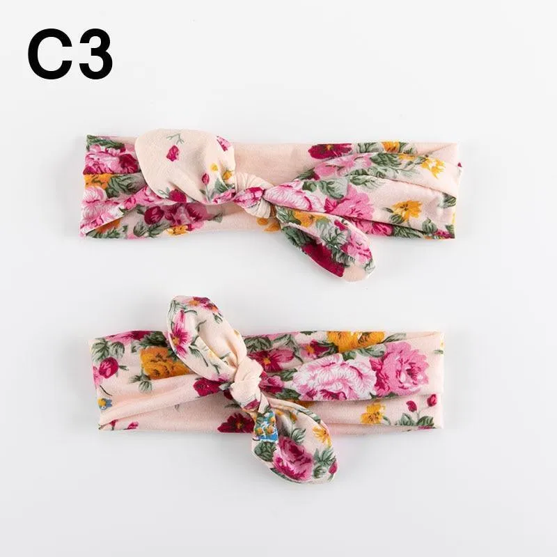 Modern  Mother & Baby Headbands Kids Girl Bow With Rabbit ear Print Floral Hair Bands Parent-Child Hair Accessories