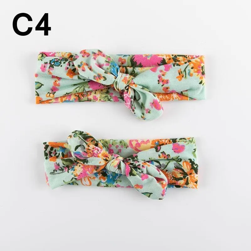 Modern  Mother & Baby Headbands Kids Girl Bow With Rabbit ear Print Floral Hair Bands Parent-Child Hair Accessories