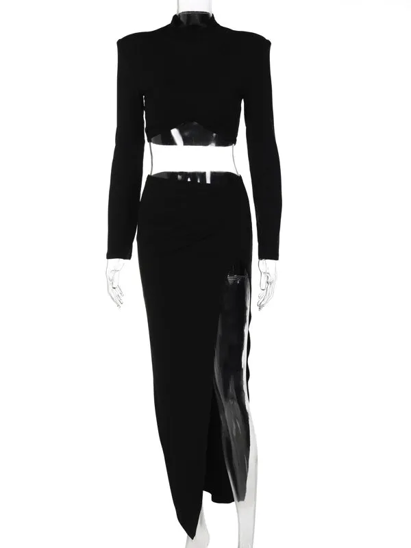 Momnfancy Black 2-in-1 Cut Out Side Slit High Neck Fashion Bodycon Photoshoot Party Club Maternity Maxi Dress