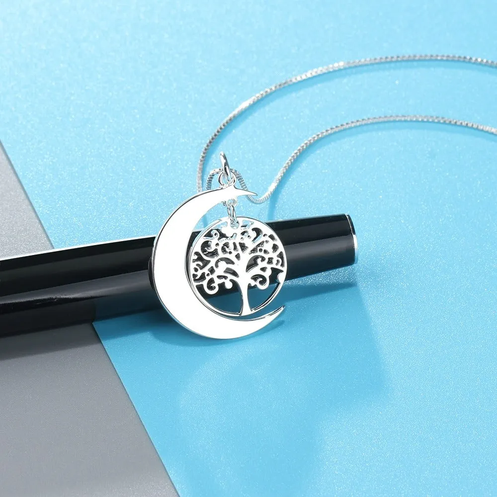 Moon Shape Tree Design Personalized Pendant