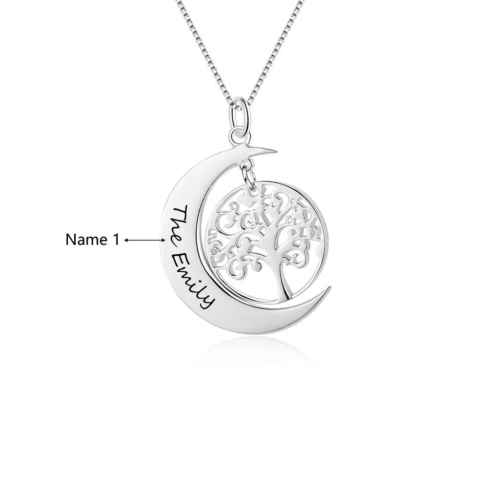 Moon Shape Tree Design Personalized Pendant