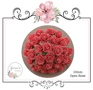 Mulberry Paper Flower ~ Coral Open Rose ~ 10mm x 10 pieces