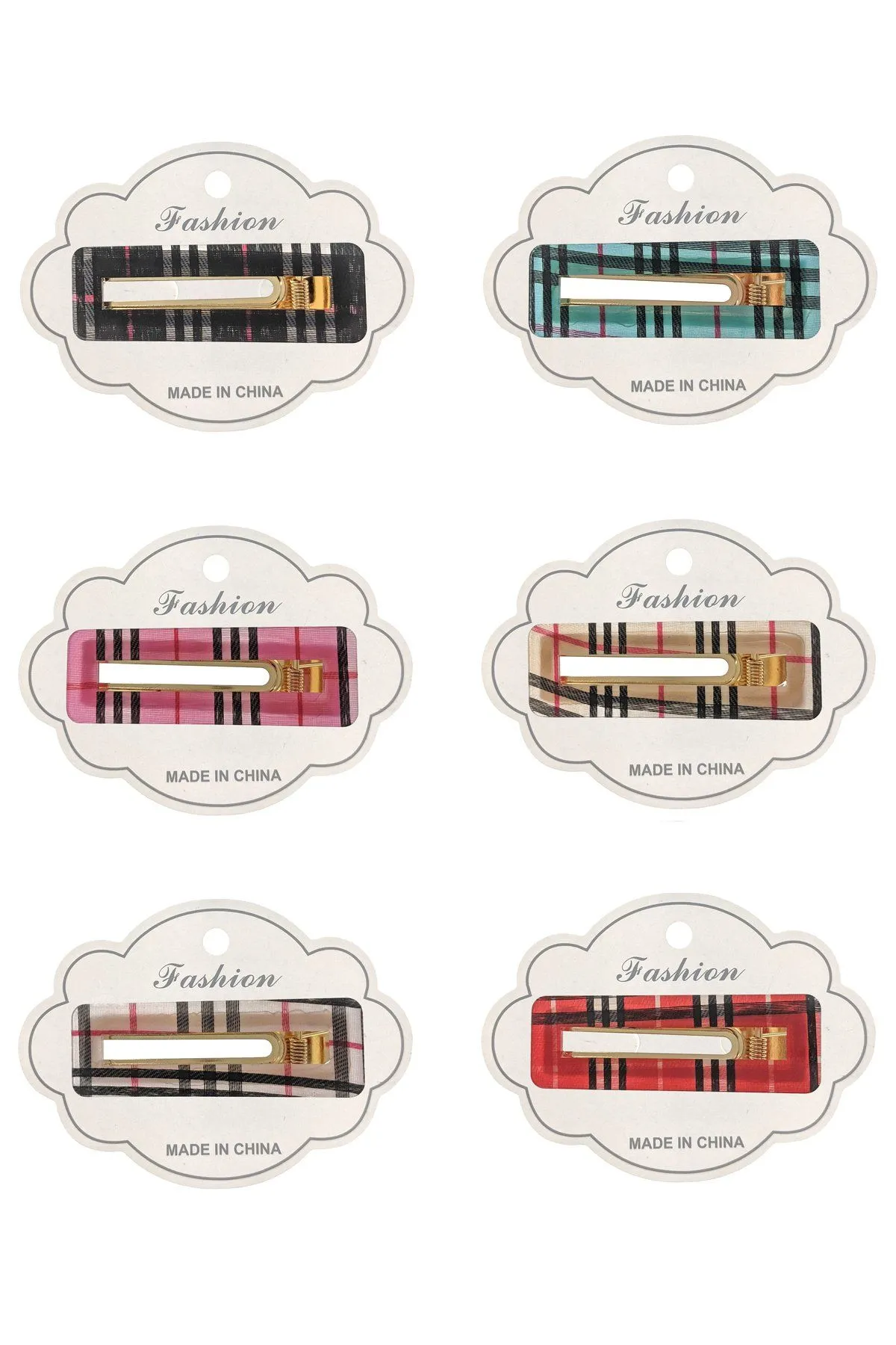 Multi Color Plaid Hair Clip Dozen