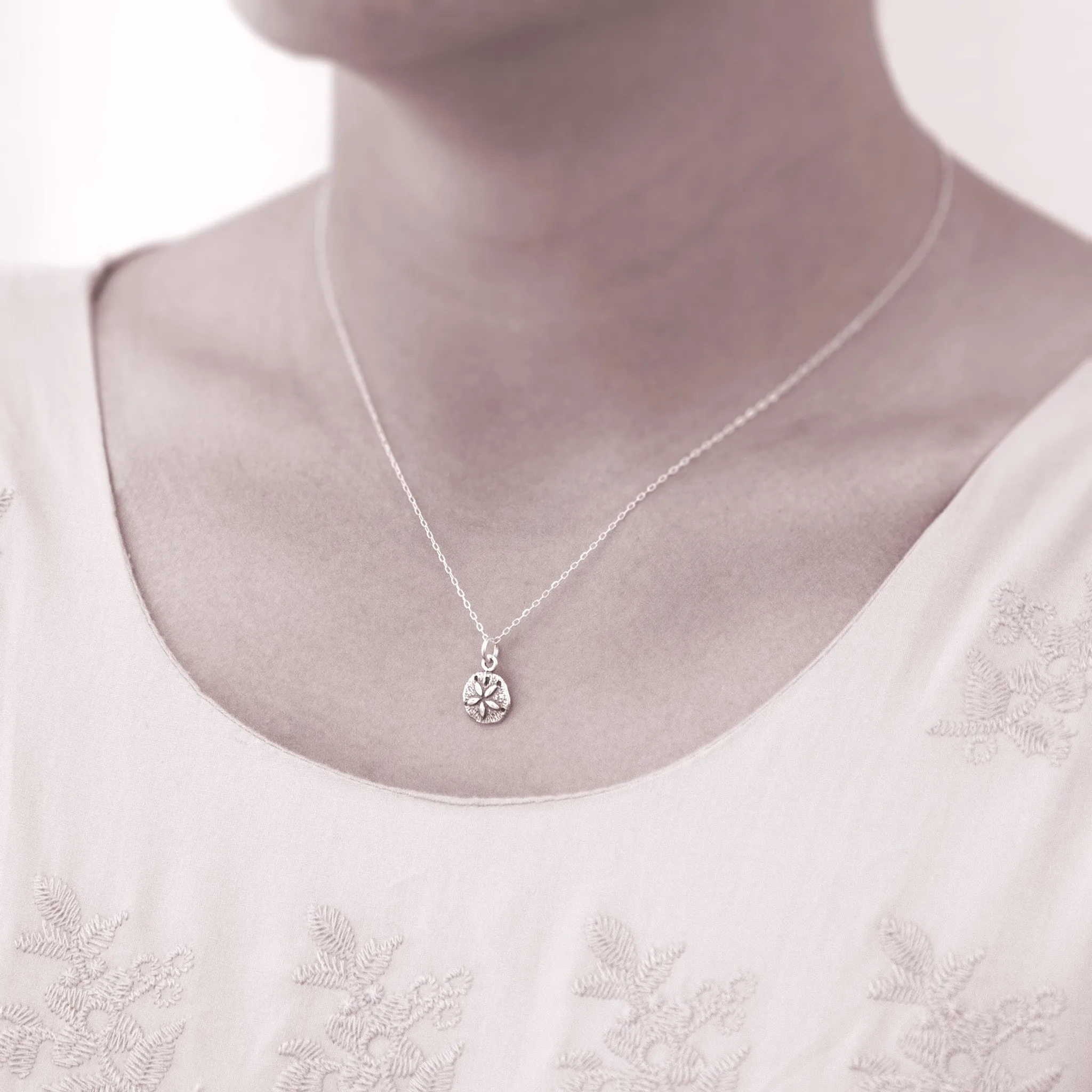 “My Heart is at the Beach” Sterling Silver Sand Dollar Necklace on Personalized Jewelry Card