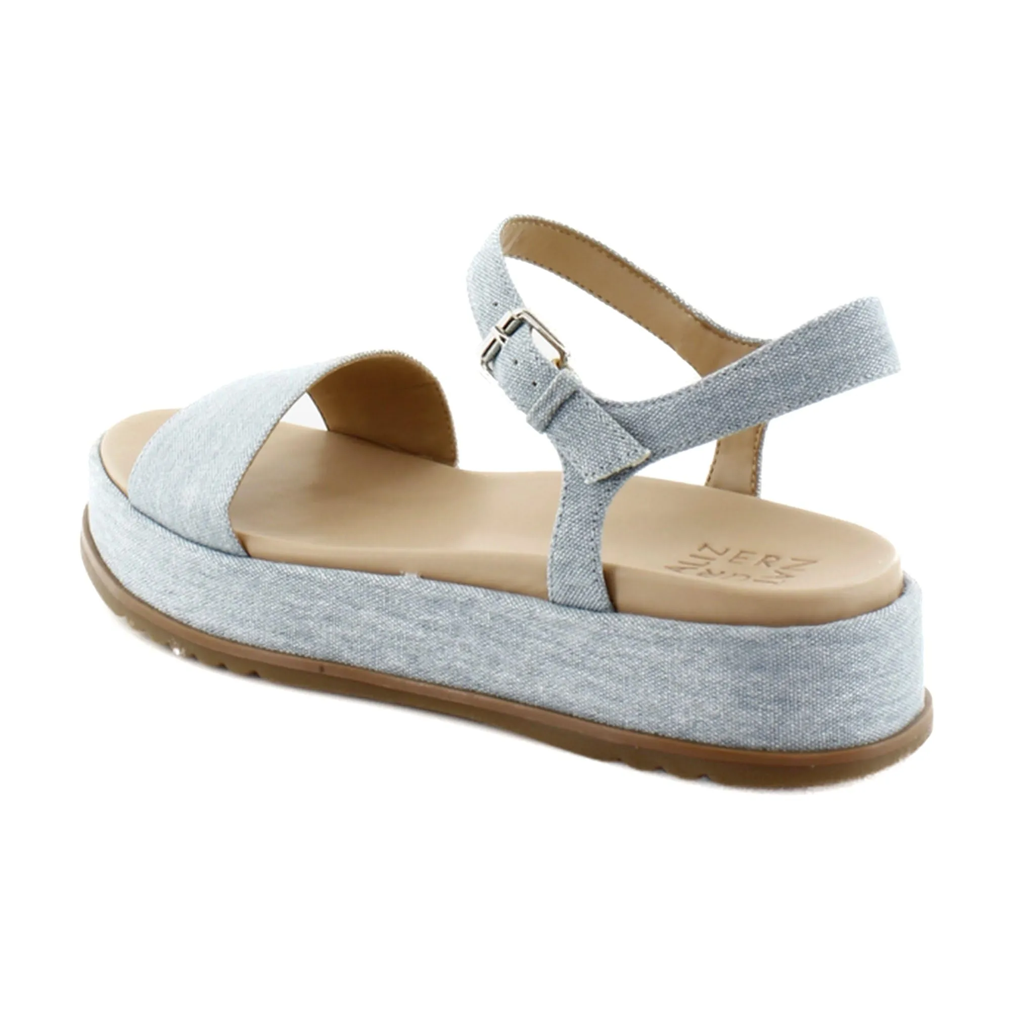 Naturalizer Womens Zane Ankle Strap Platform Casual Sandal Light Blue Denim Fabric 8 M