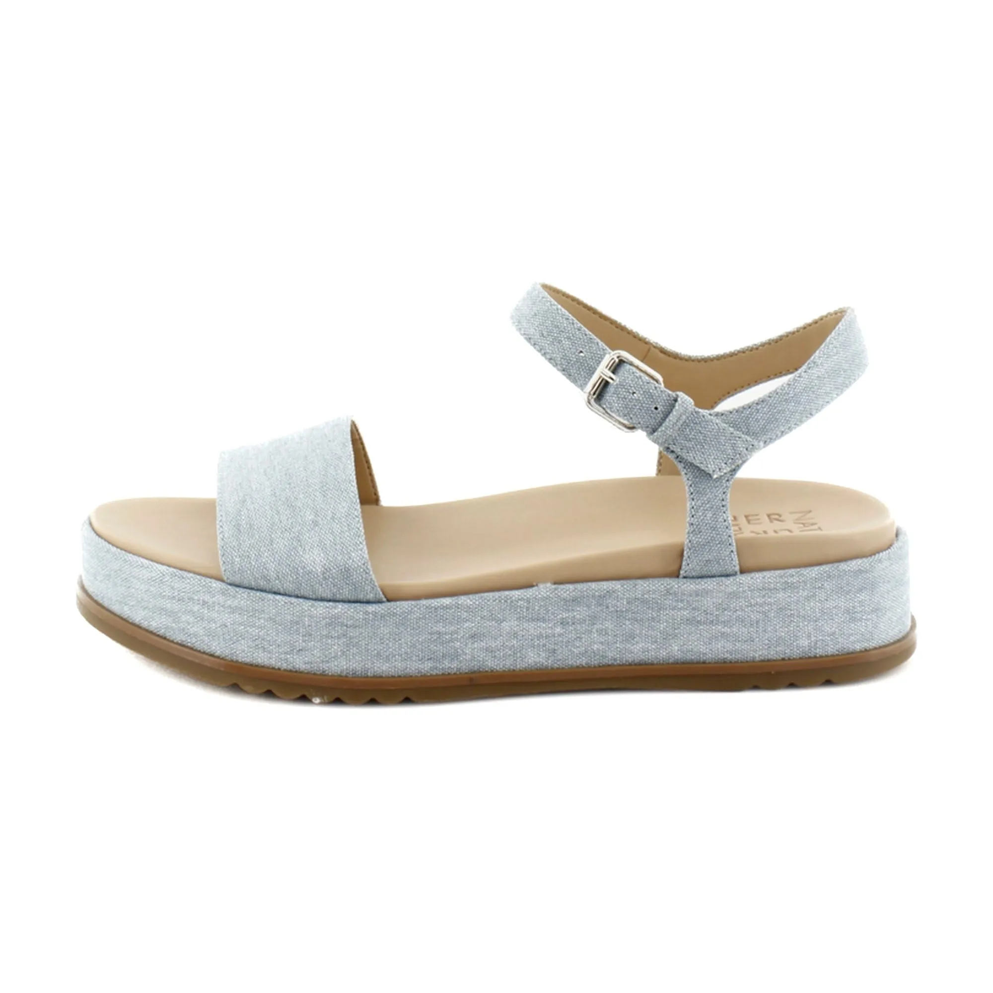 Naturalizer Womens Zane Ankle Strap Platform Casual Sandal Light Blue Denim Fabric 8 M