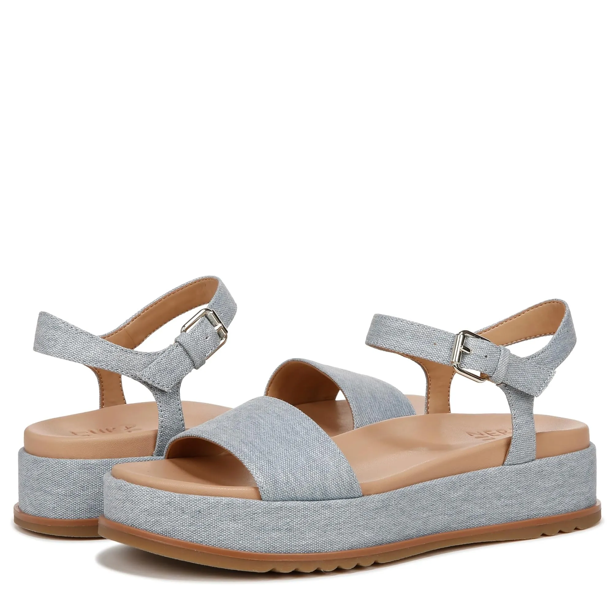 Naturalizer Womens Zane Ankle Strap Platform Casual Sandal Light Blue Denim Fabric 8 M