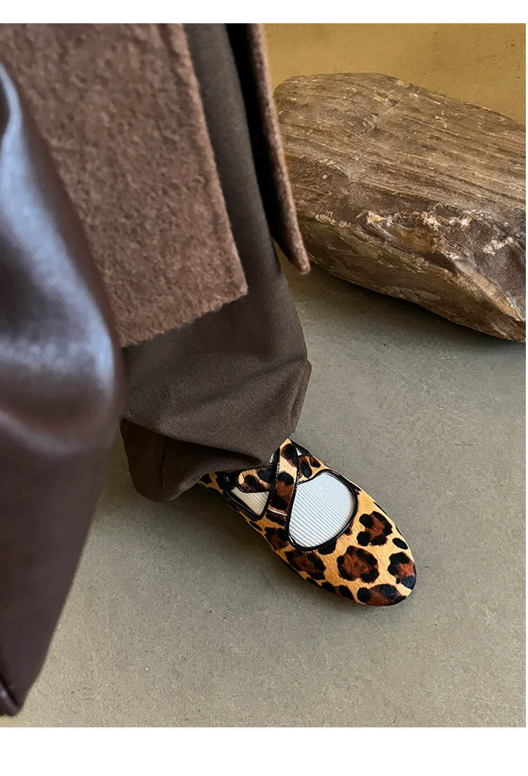 NEW & INSTOCK - Korean Leather Cross-Strap Ballet Flats in  Black, Silver and Leopard print