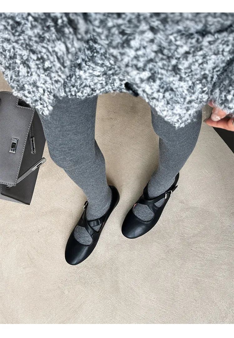 NEW & INSTOCK - Korean Leather Cross-Strap Ballet Flats in  Black, Silver and Leopard print