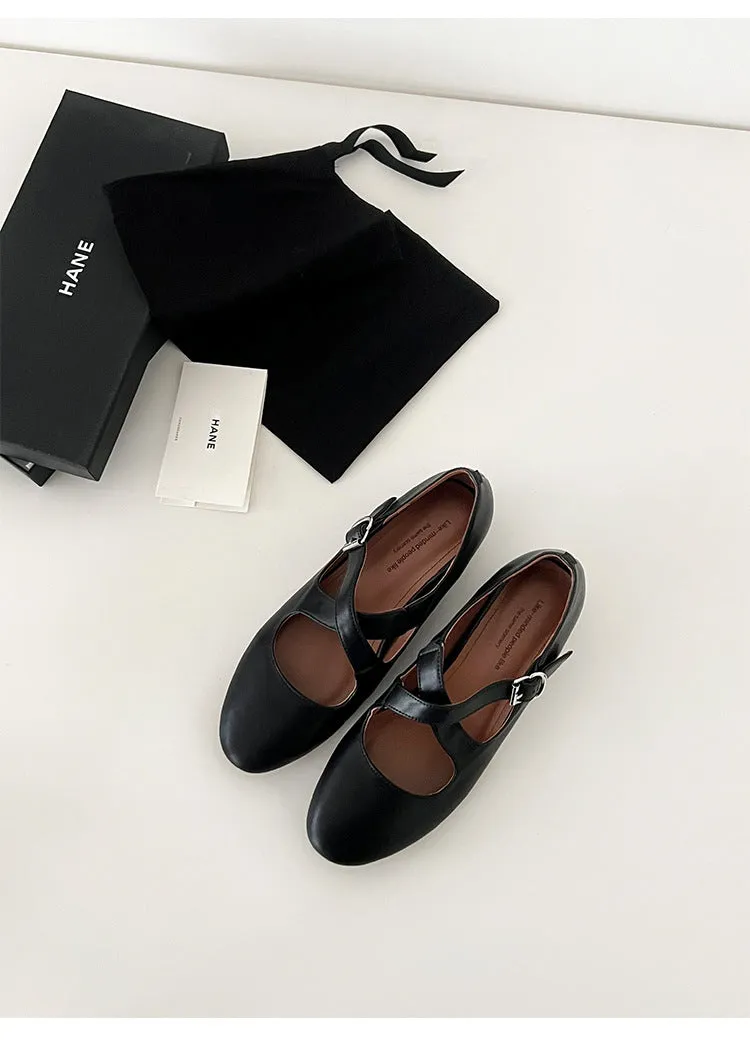NEW & INSTOCK - Korean Leather Cross-Strap Ballet Flats in  Black, Silver and Leopard print